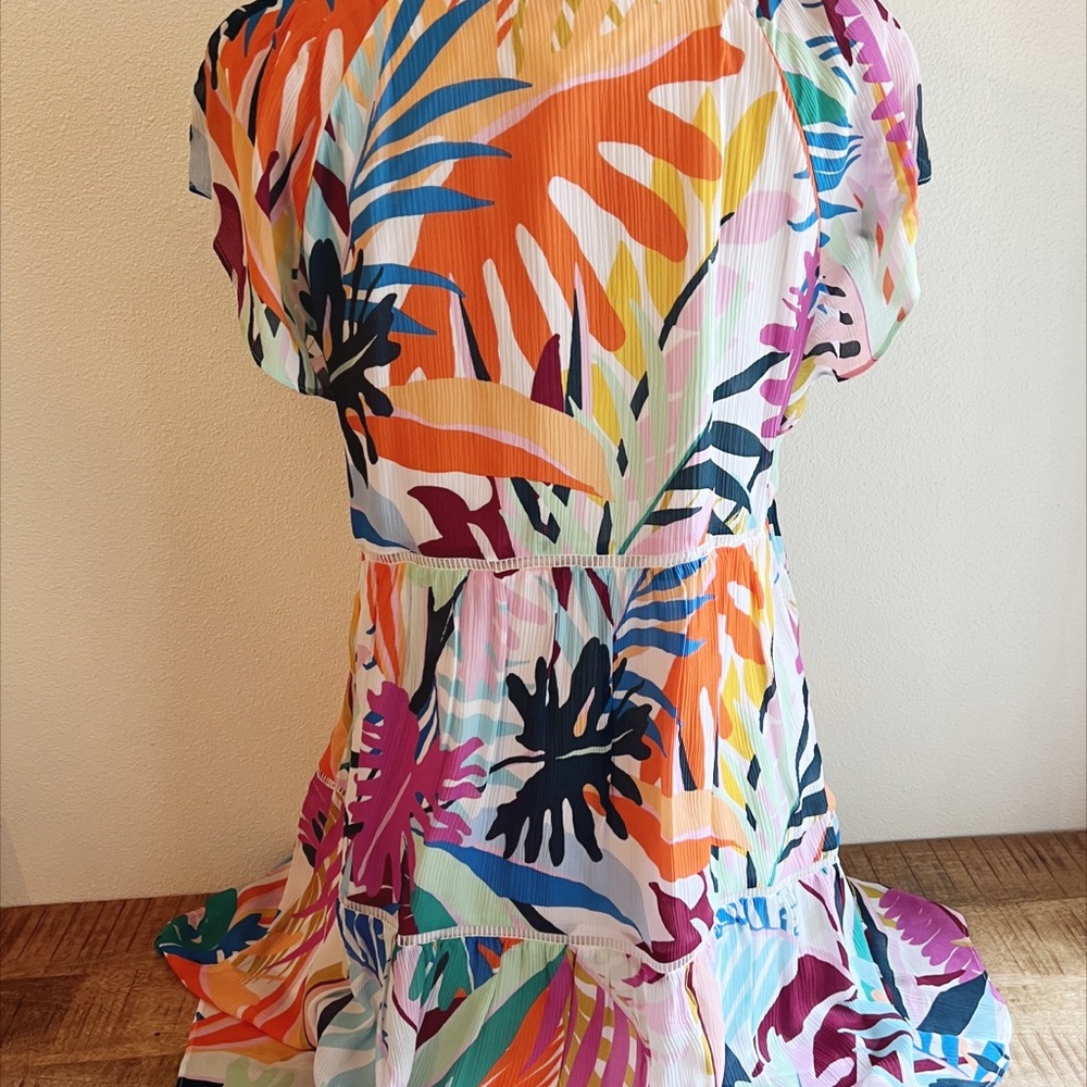 Marie Oliver Silk Frida Mini Dress Flutter Sleeve Tropical Print Multico… - Picture 5 of 12